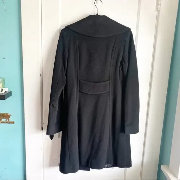 Anne Klein Wool Cashmere Blend Midi Length Pea Coat Large Rounded Neckline 6 Six - Picture 11 of 14